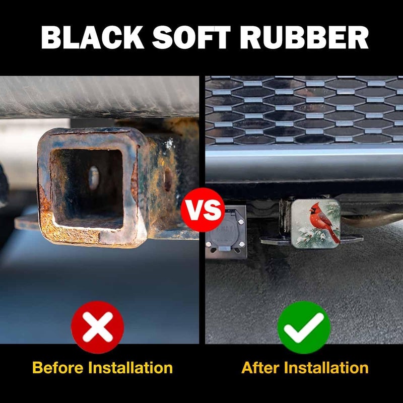 Beabes Rubber Hitch Tube Cover Cardinal Bird Winter Cardinal Bird Red Standard 2" Trailer Hitch Receiver Covers for Man Woman, Tow Hitch Covers for Pickups Trucks Cars - Image 5